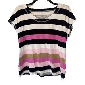 T by Talbots Colorful Stripe Cap Sleeve Womens Top Medium NEW Classic Everyday